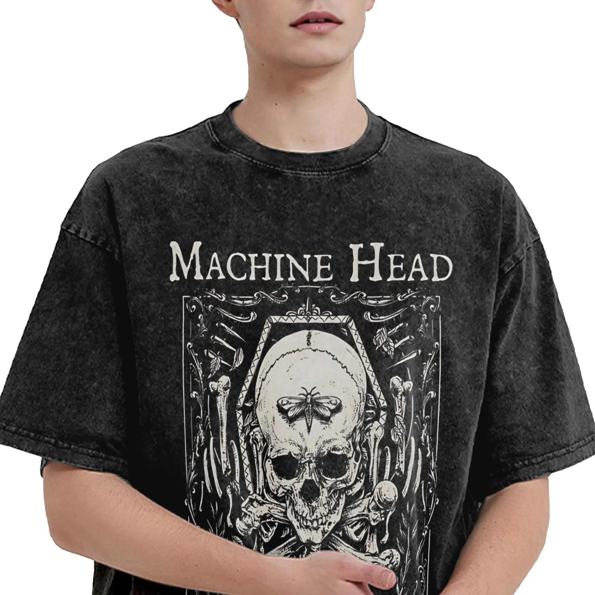 Machine Head Band Washed T Shirt Man  Streetwear Cotton T Shirts Summer Comfortable Trendy Cool Tee Shirt Design Oversize Tops view 4