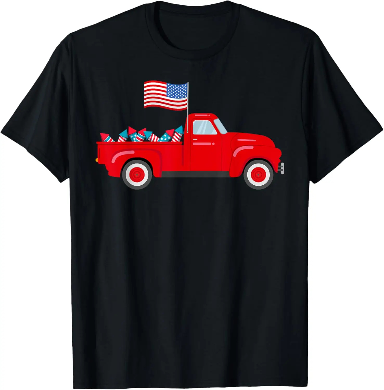 

Red Truck 4th of July American Flag Firework USA Toddler Boy T-Shirt