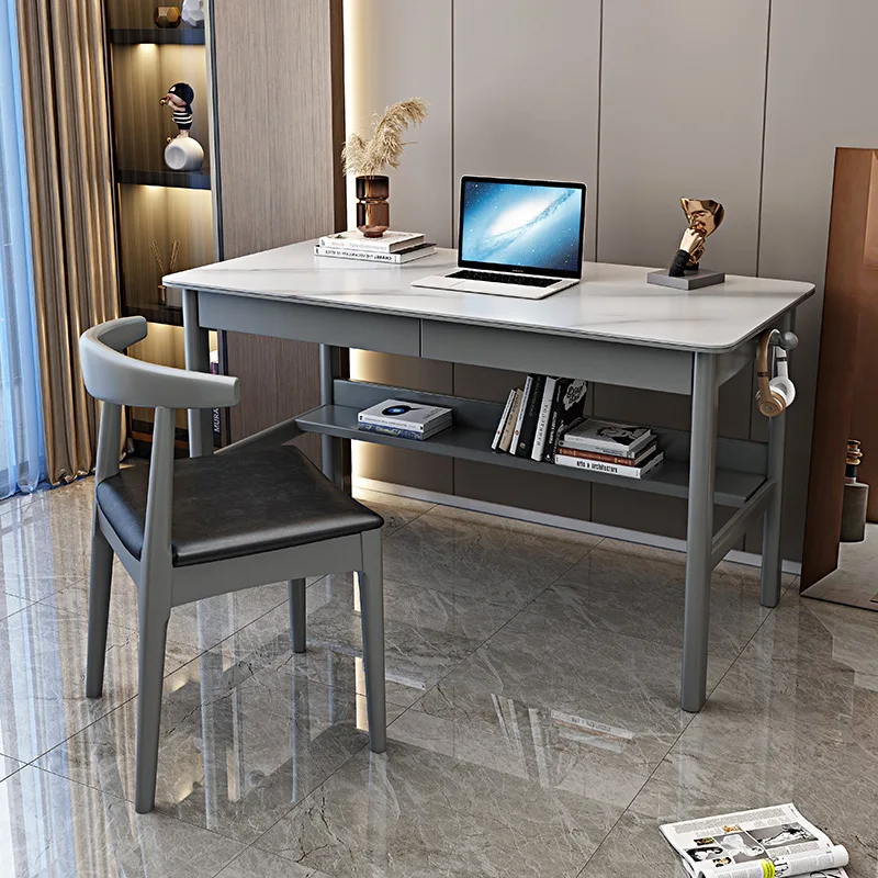 

Light luxury rock slab desk integrated simple home desk solid wood modern computer desk bedroom student study table