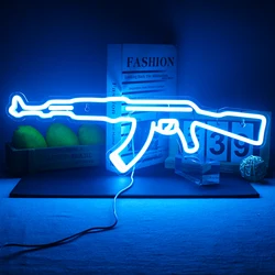 Gun Neon Sigh LED Room Decor, Decoração de mesa para jogos, Cool Night Light, Sala de jogos, Home Store, Nice Hanging Wall Art, Gamer Gift, AK 47