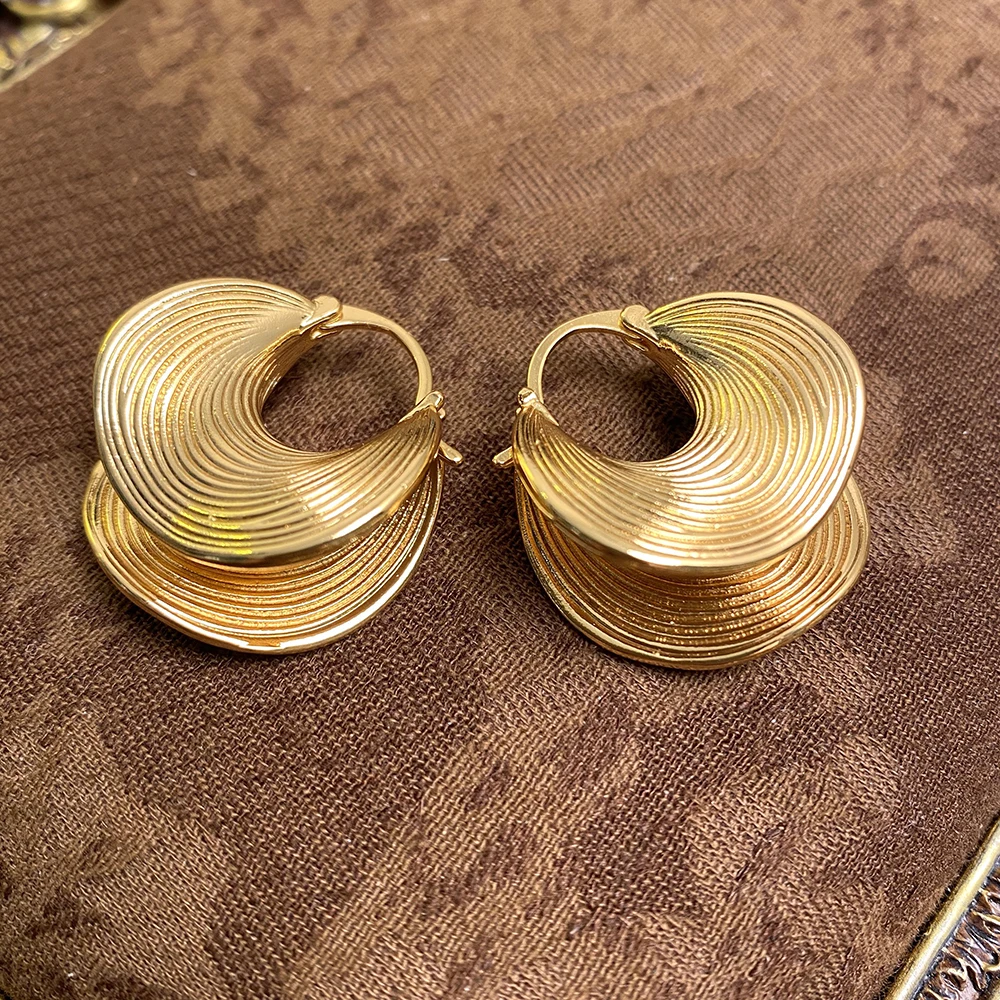 

Vintage texture chic brushed golden elegant women earrings