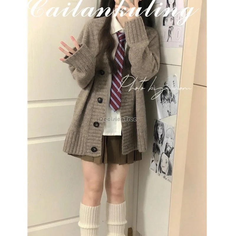 2024 three sets korea style women fall/winter vintage knit sweater cardigan blouse pleated skirt jk uniform fashion jk set b215