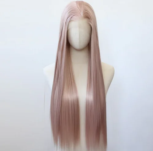 Pink Blonde Wig Synthetic Lace Front Wig Long Straight Pink Brown Lace Front Synthetic Wig Pre Plucked Natural Hairline