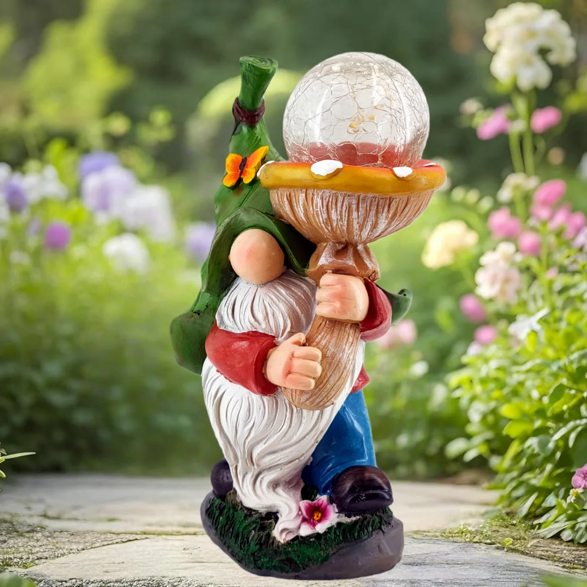 Outdoor Garden Solar Statue Light, Solar Gnome Statue for Garden Decor, Garden resin gnome holding mushroom light statue decor light, for Indoor Outdoor Patio Lawn Balcony Yard Home Decorations