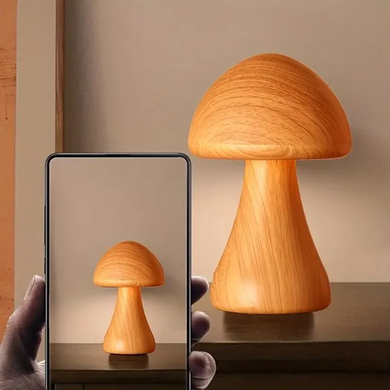 1pc 3 color USB Rechargeable Wooden Mushroom LED Night Light Touch Control With Adjustable 3 Color Temperature For Home Decor