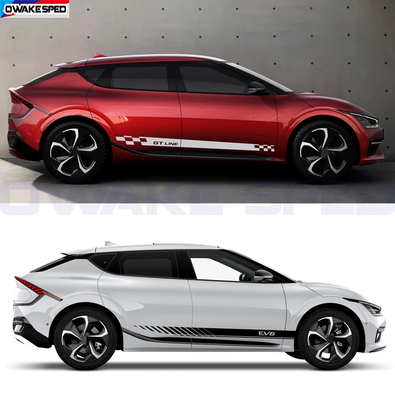 2pcs Car Door Side Skirt Sticker For KIA EV6 GT Line Racing Accessories Sport Stripes Customized Vinyl Decal DIY Film