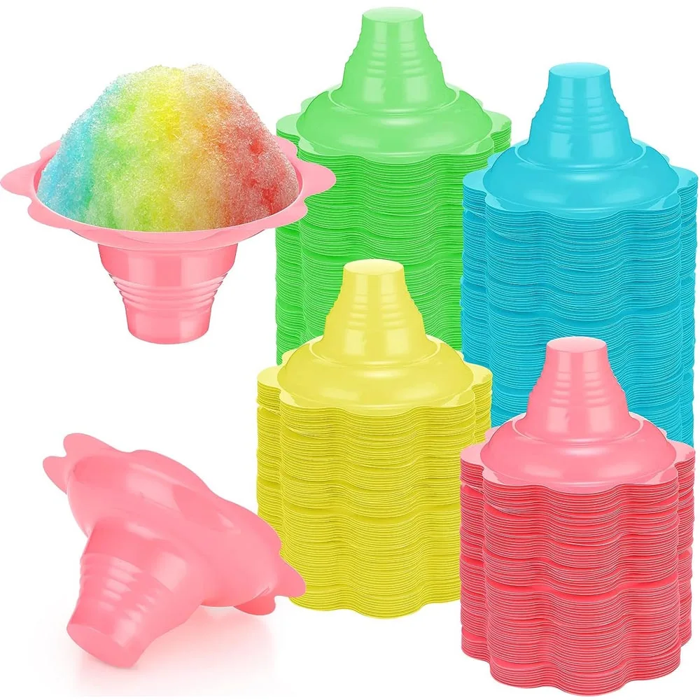 

4 oz Colorful Shaved Ice Cups Flower Shaped Snow Cone Cups Small Leak Proof Plastic Slush Snack Ice Cream Bowls for Hawaiian