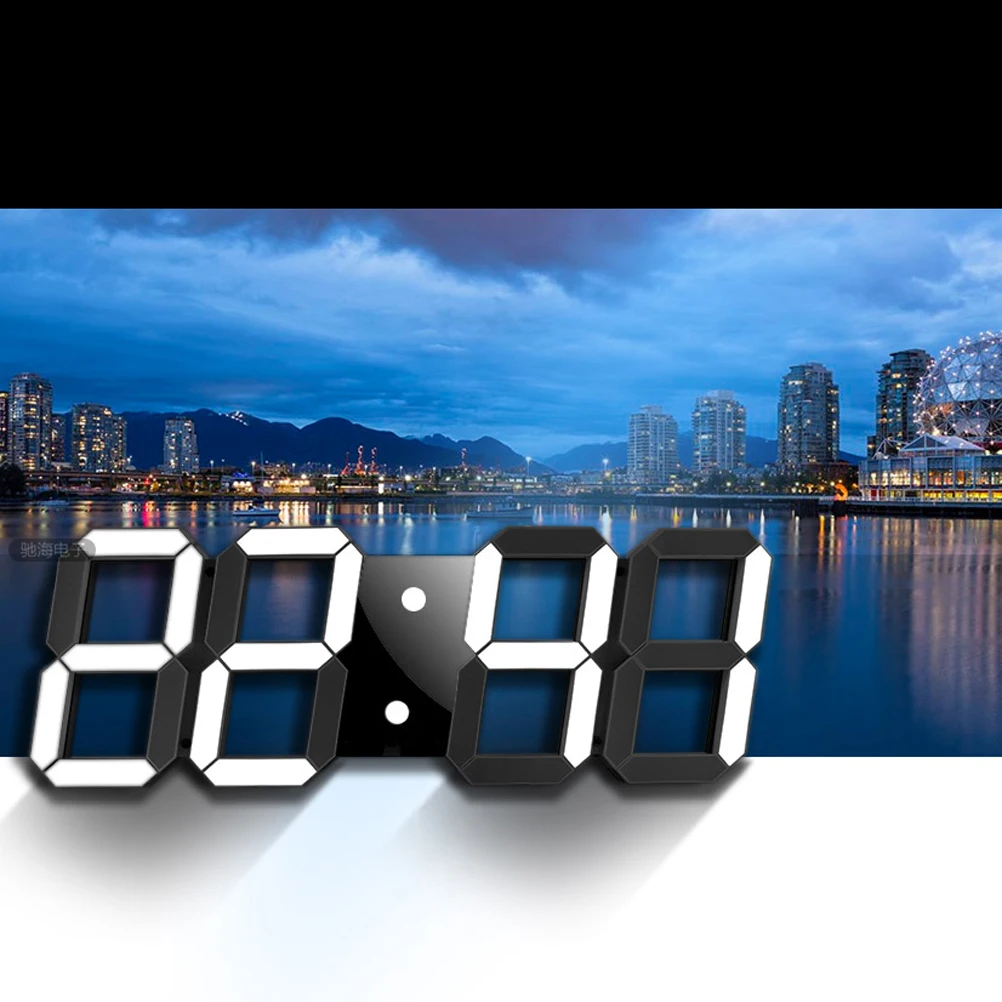 

3D Led Digital Clock 56 Leds Large Display Automatic Dimming Function For Home Office Wall Timer Black White Digital Wall Clock