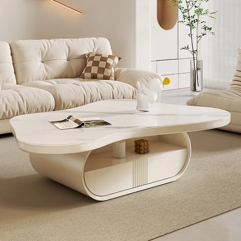 

Cloud tea table, cream style living room, simple and modern shaped light luxury rock plate net, black tea table