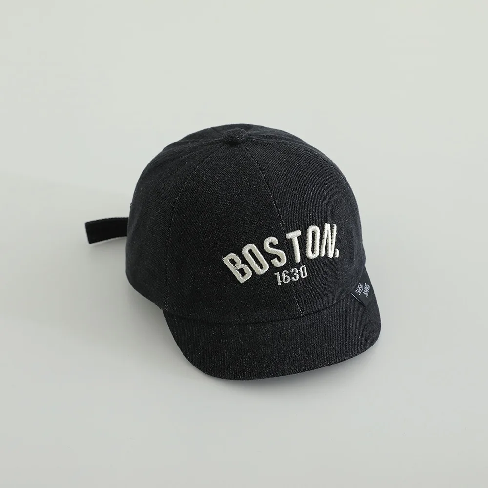 

Trendy Blue Denim Cap Dome Short Brim Letter Baseball Cap Hip Hop 1-3Y Baby Visor Hat Boys Girls