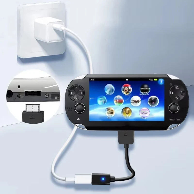 10CM Black USB-C Charging Adapter with LED Indicator Light (Non-PD) for PS Vita 1000 Game Console