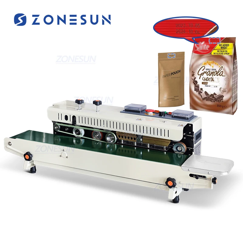 ZONESUN ZS-FR1000 Plastic Bag Soild Ink Continuous Band Sealer Sealing Machine Expanded Food Band Sealer