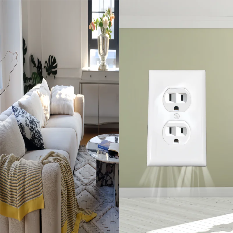 Stopkontak Listrik Dupleks Pelat Dinding Wadah Listrik Plug-In Modern Dengan Lampu Malam LED - Sensor Nyala/Mati Otomatis