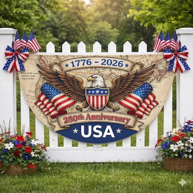 VIKAMA 250th Anniversary Fan Flag, 50th Anniversary Patriotic Gift, Independence Day Banner On July 4, 2026