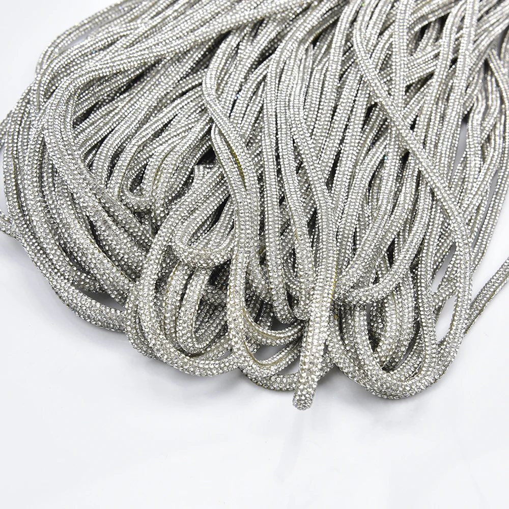 5 Yards/Lot 6mm Colored Glass Diamond Crystal Cotton Cord Bling Strass Rhinestone Rope Strips for Hoodie Clothing Accessories