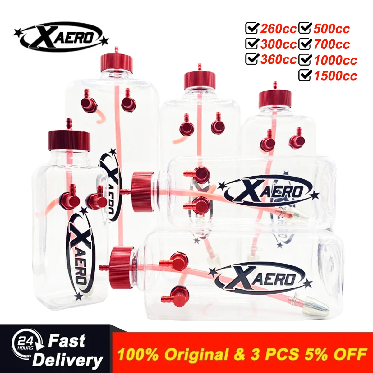 XAERO Fuel Tank Transparent Plastic Square Bottle 260/300/360/500/700/1000/1500 ML/CC CNC Aluminum Alloy for Gas Airplane Model