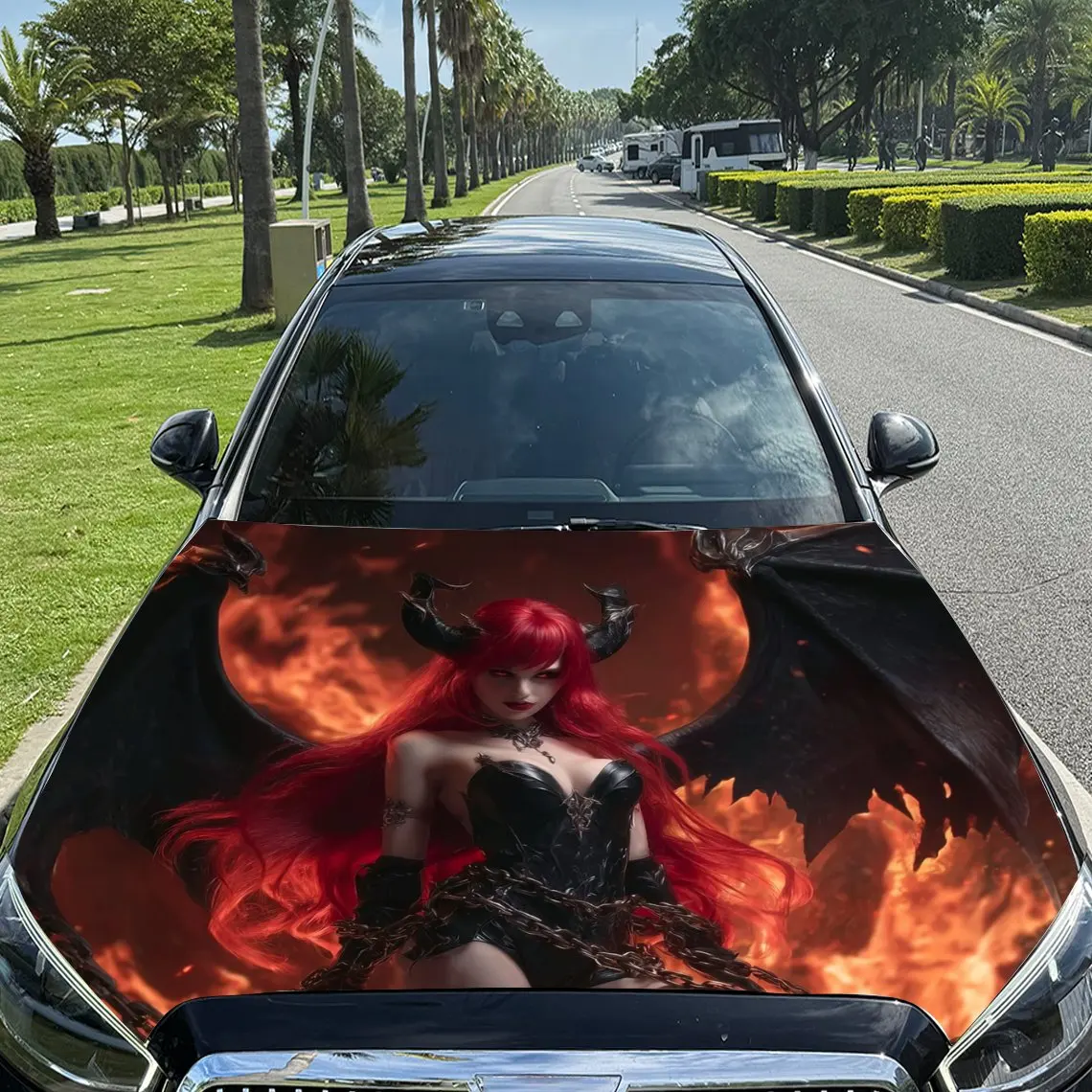 

Пламенные крылья летучей мыши, женские наклейки на капот автомобиля в стиле демона, прочная упаковка из ПВХ ленты, эстетический дизайн автомобиля, подходит для большинства автомобилей, двигателей