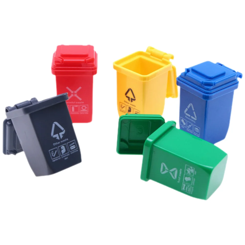 

5 Pcs Dollhouse Mini Sorting Trash Can Micro Landscape Garbage Cans Miniature Model Sand Table Decorations Small Abs