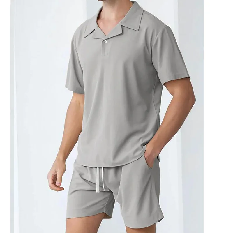 Men's Csináltatás Porhanyós Ingujj beállítása Födémgerenda Új Alkalmi tömör színben Farács jacquard top+shorts Magas minőségű 2-piece beállítása Férfi haza beállítása