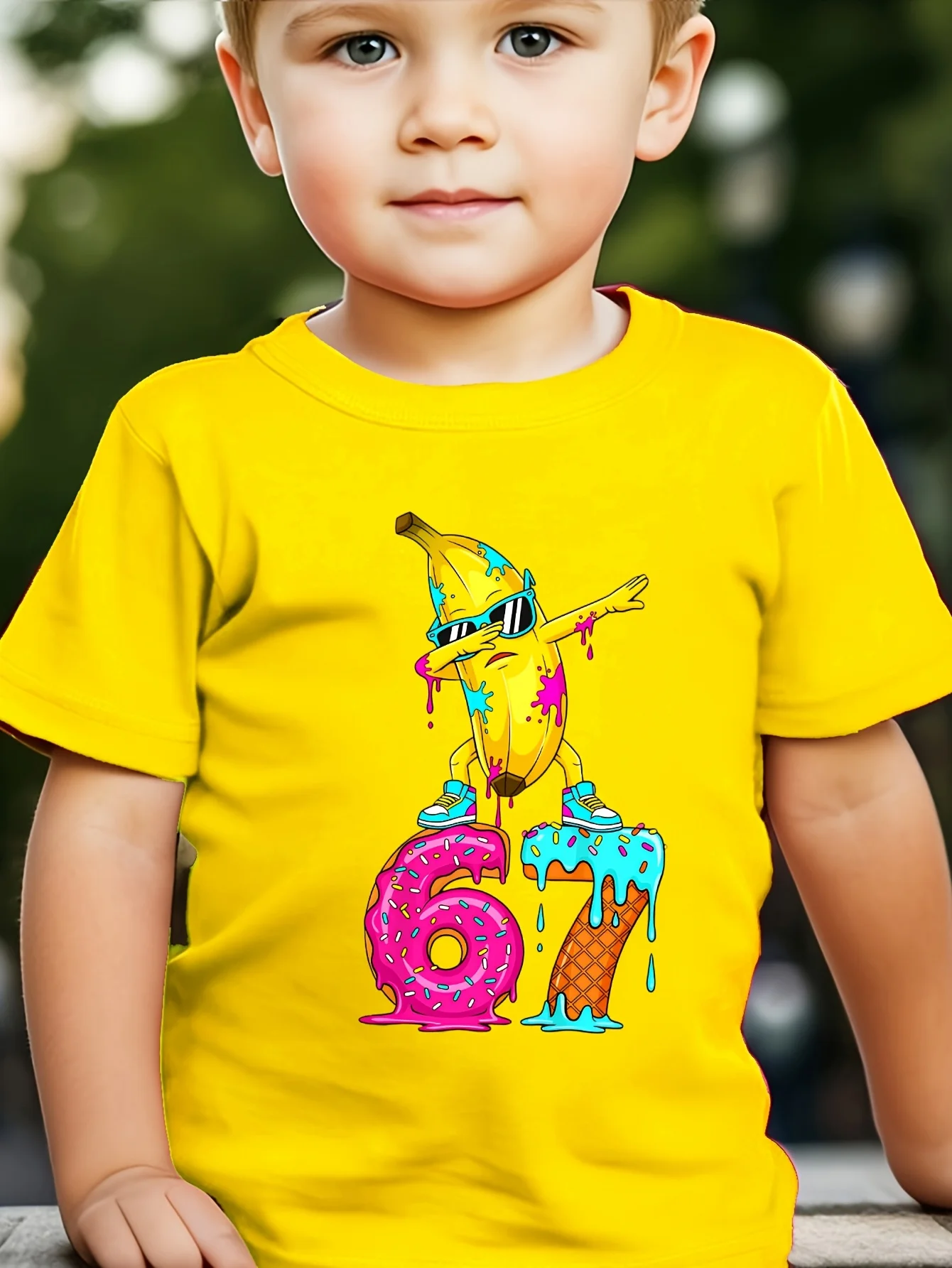 Banana Dance Number 67 Printed Trendy Fashion Creative Spring/Summer Round Neck T-shirt Casual Parent Child Top