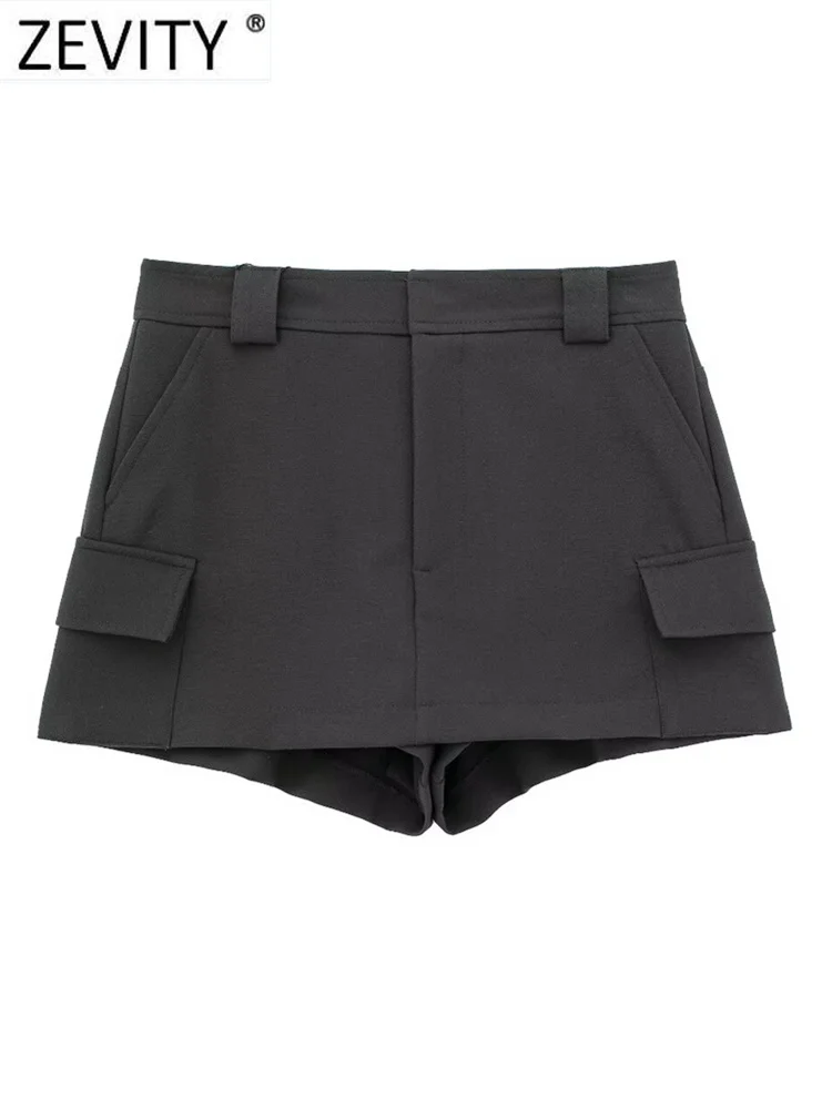 

ZEVITY Women Fashion Flap Pockets Design Casual Slim Skirt Shorts Lady Zipper Fly Safari Shorts Chic Pantalone Cortos QUN5714