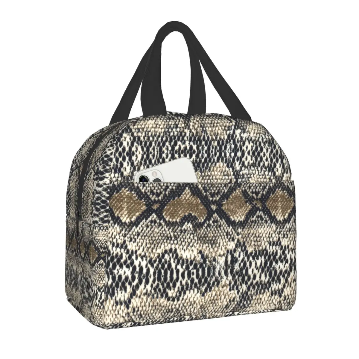 Fiambrera con estampado de piel de serpiente para niños, fiambrera térmica con aislamiento térmico, bolsa de almacenamiento de bolsos para la comida para mujer para Picnic de viaje al aire libre