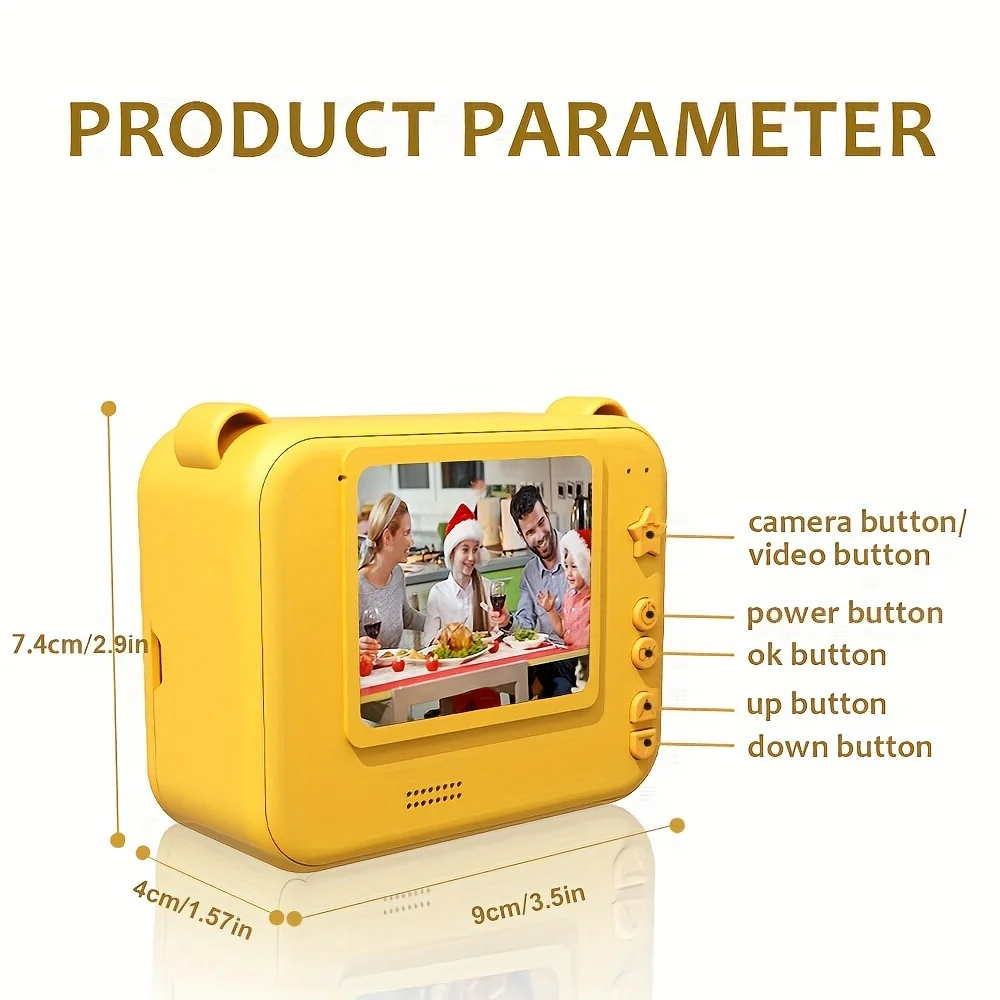 Print Camera For Kids, 2 Inch Screen Kids Camera For Boys With 3 Print Paper, Birthday Gift HD Digital Video Instant Camera Toys