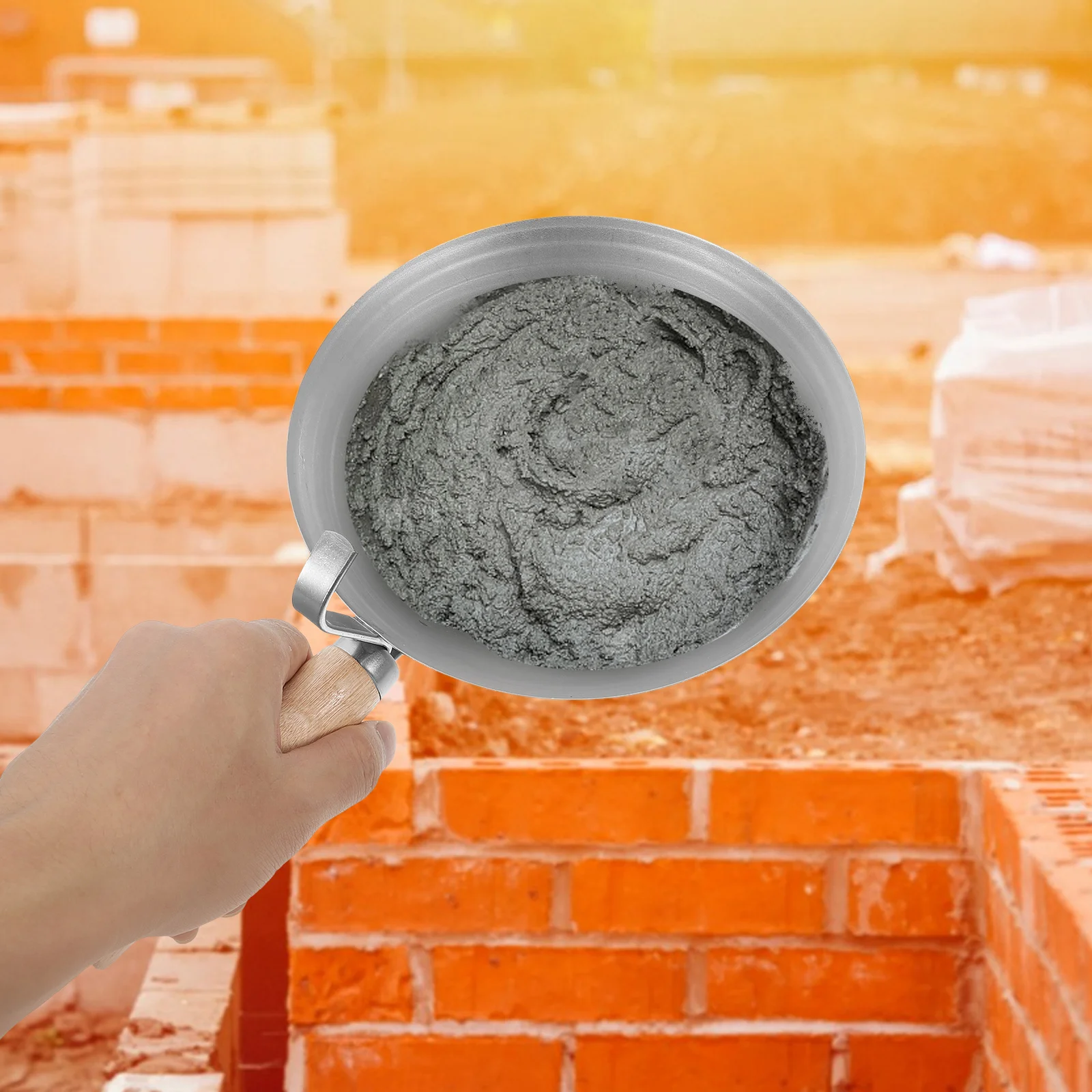 Ferramenta resistente do reboco do drywall da bandeja da lama de aço inoxidável com borda cortada da colher do balde do cimento do punho de madeira