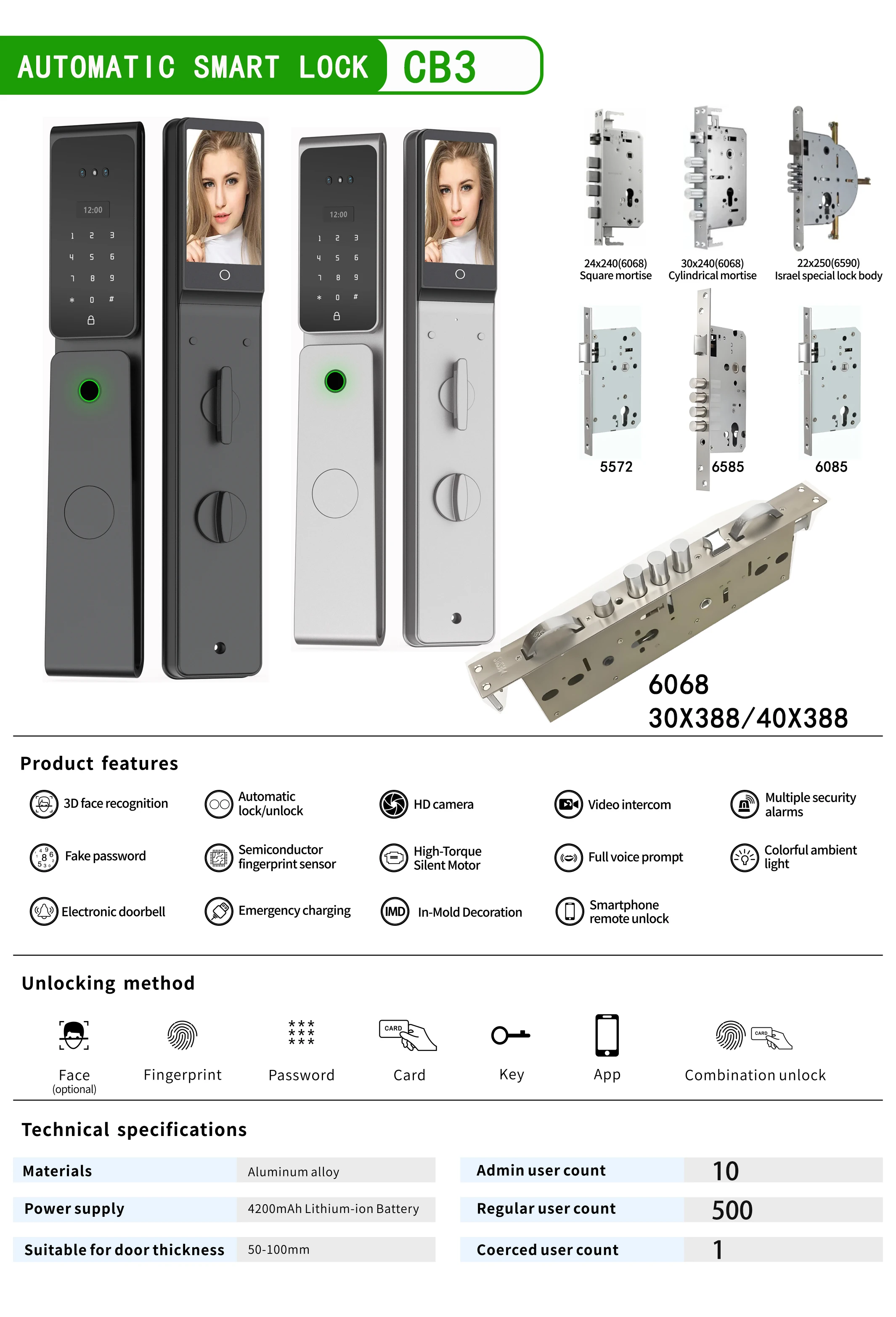Tuya TTLock Mobile Phone Remote Control Intelligent Lock Face Recognition Password Unlocking for Apartments and Hotels