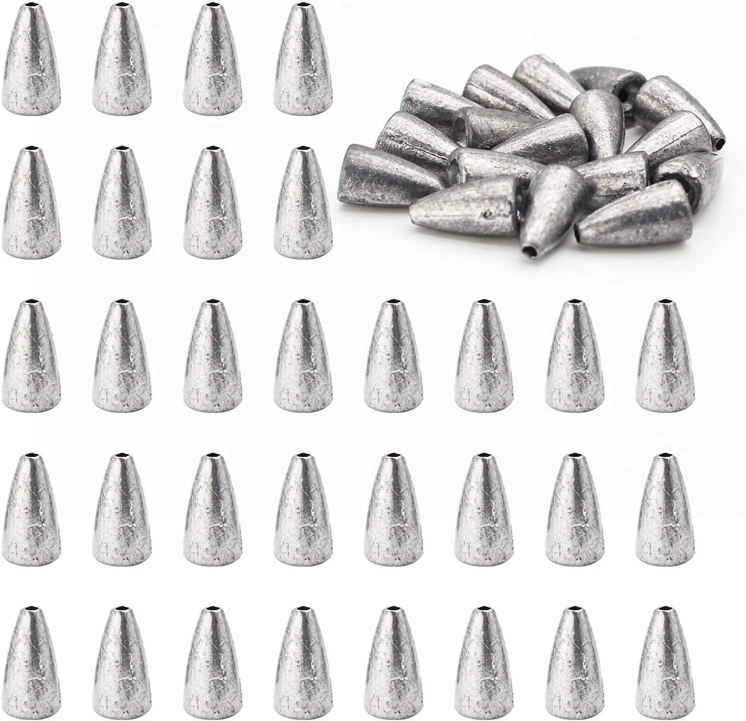 50pcs Fishing Weight Sinkers, Lead Worm Weights Fishing Sinkers for Bass Fishing Texas Rigs