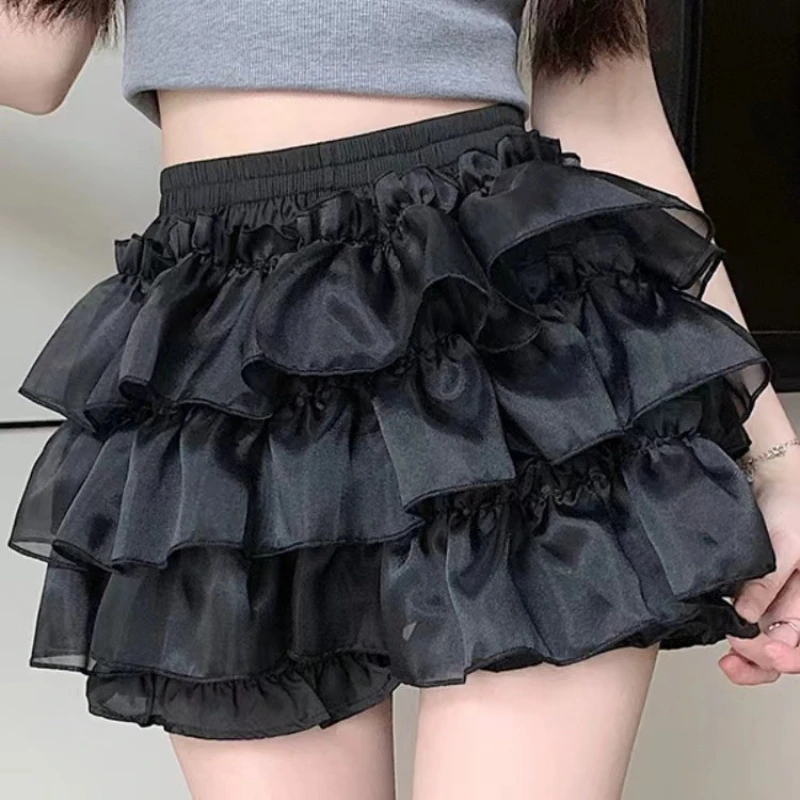 

2025 Women Sweet Cake Skirts Y2k Patchwork Ruffles Pumpkin Pants Skirt Korean Style Cute Short Skirt Anti-Light Walking Skirt