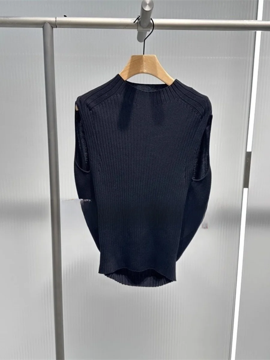 

Original Ainos Straight Hair Knitted Sweater Women's Svel round Ne 2025 Autumn New Sle Slim Fit Pure Color