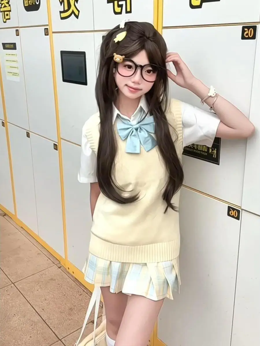 

Original Jk Uniform School Style Vest Top Sweet Sister Set Jk Grid Skirt Three-Piece Casual Fashion Female Student Outfit