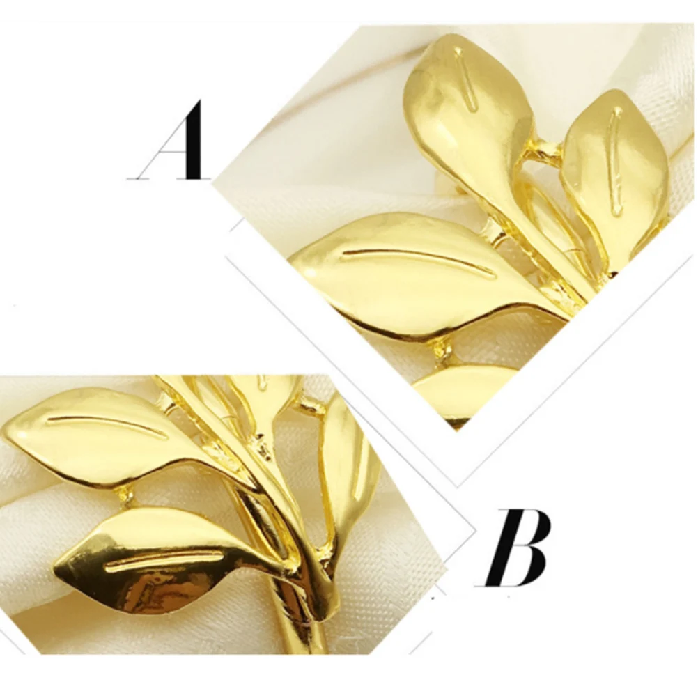 

6 Pcs Metal Leaf Napkin Buckle Dinner Party Rings Holders Wedding Serviette Gold