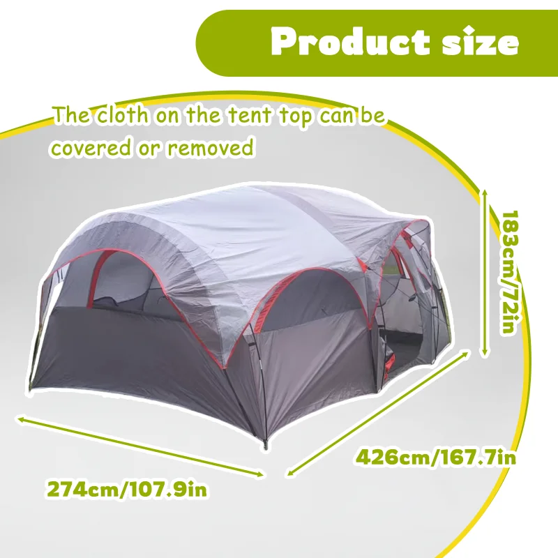 8‑Person Large Tunnel Camping Tent, Spacious Family Tent with Breathable Mesh Windows & Storage Bag for Outdoor Camping