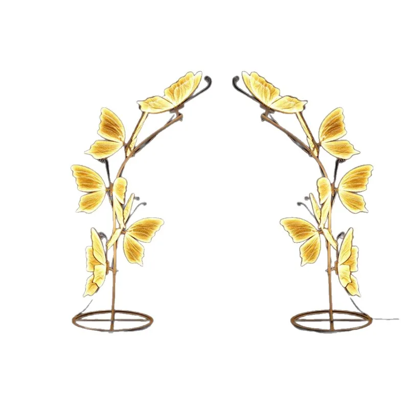 Luminous butterfly arched flower stand wedding background decoration pendant wrought iron festival arch wedding props