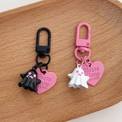 Cute personality sweet cool little ghost ghost love pendant pink black round ring pendant keychain earphone pendant