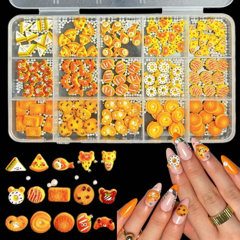 

1Box Creative Dessert Series Resin Nail Art Accessories Simulated Pizza Sandwich Cookies Nail Charms for DIY Hairpin Nails Parts