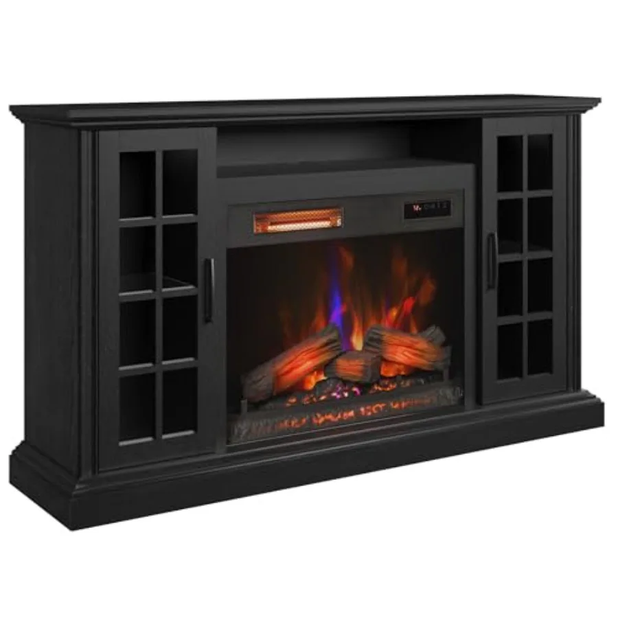 

Electric Fireplace Media Mantel with Built-in TV Storage for Units up to 65 Inches Modern Black Embossed Ash Finish with Hidden