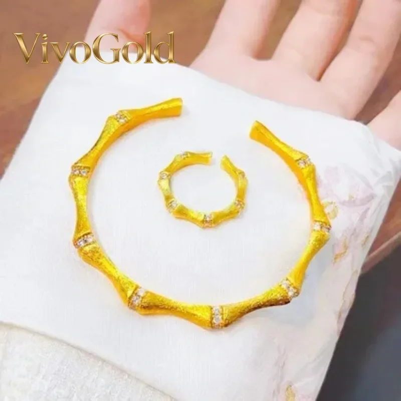 VivoGold9999 24K Real Gold Bamboo Bandle Bracelets High-Rise Bracelets Gifts for Girlfriend