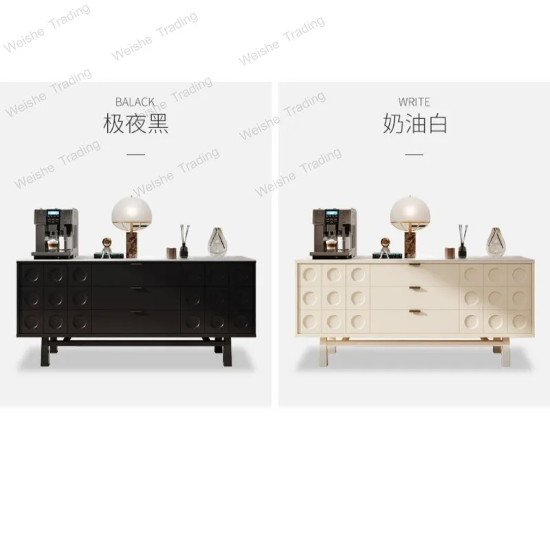 

French rock slab dining side cabinet tea cabinet light luxury storage decorative cabinet household living room against the wall