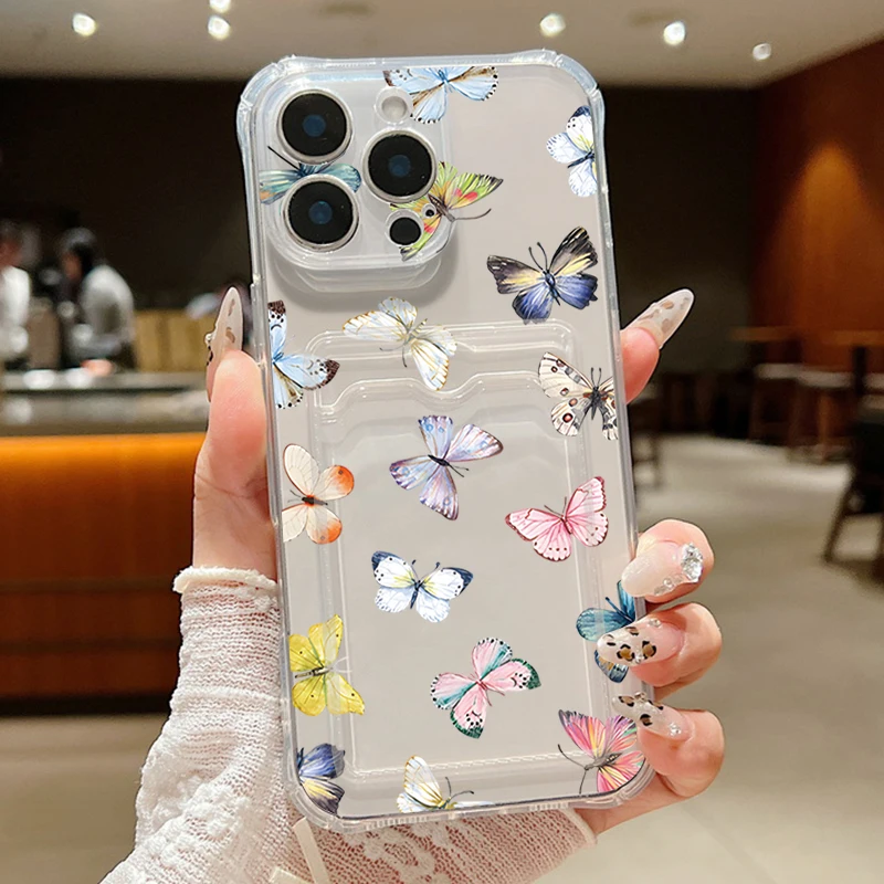 

Роскошный красочный чехол Love Hearts Butterfly для iPhone 16 Pro Max Coque iPhone 15 14 13 Pro Max 12 11 17 Чехол-держатель для Air Card