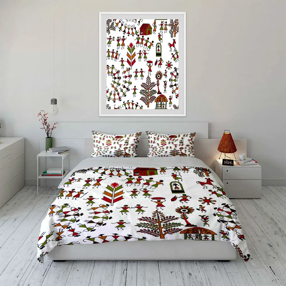 Traditional tribal art and dance patterns Bedding Set for Kids Luxury Gift 3pcs Digital Print Comforter Set Soft Comfortable