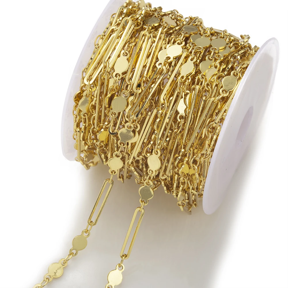 1Meter Paperclip Chain Gold Plated Brass Textured Rectangle Lace Heart Chain Component For Diy Bracelet Necklace Jewelry Making