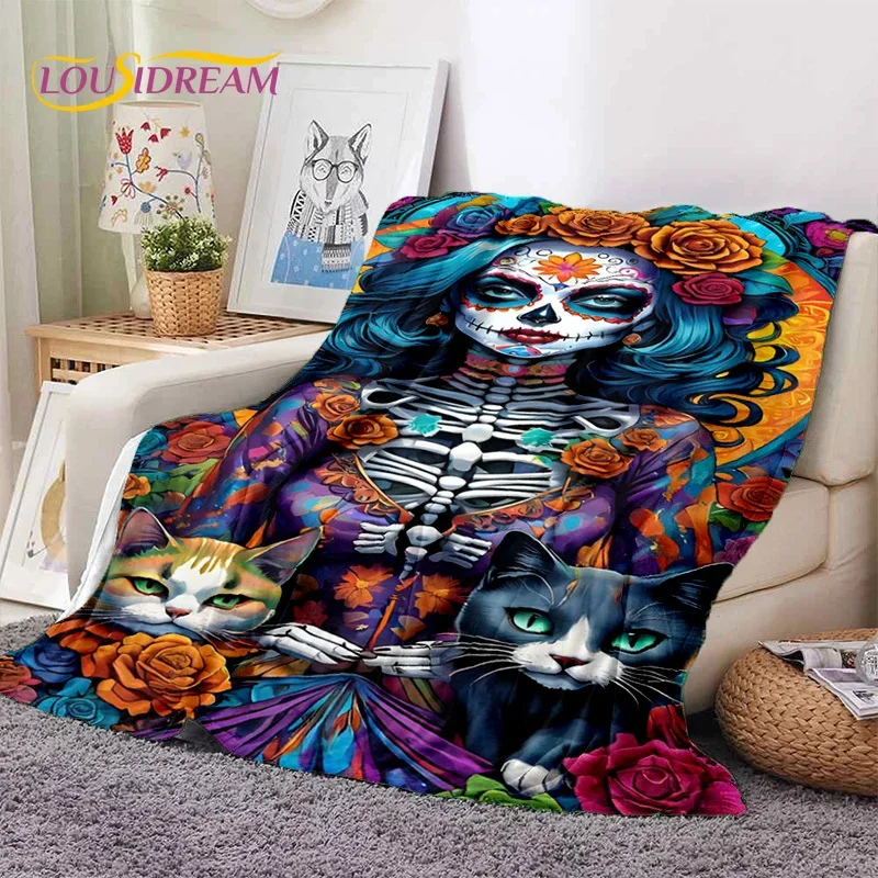 

Skull Dead Girl 3D Gothic Horror Female Rose Soft Flannel Blanket,Throw Blanket Comfortable Blanket for Picnic Beds Home Bedroom