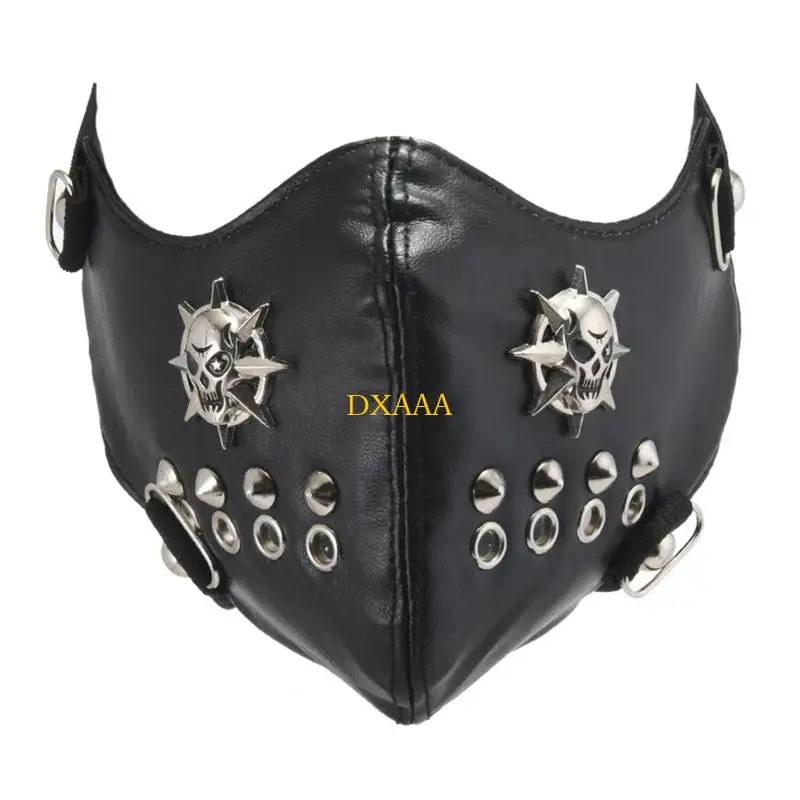 DXAA Rivet Spikes Leather Mask Cosplay Mask Motorcycle Biker Half Face Mask Anti Dust Sports Mask Masquerades Mask Women Men