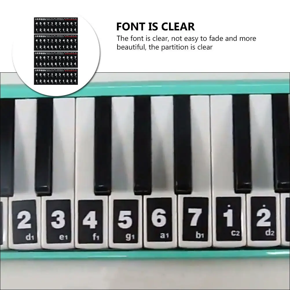 4Pcs Melodica Keyboard Stickers Black Easy Practice Self Adhesive Pitch Labels for Beginners Learning Melodica Intonation