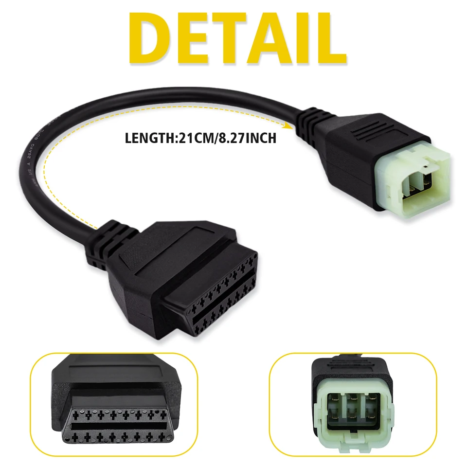 OBD Adapter for Kawasaki 6pin to 16pin Obd2 Diagnostic Cable