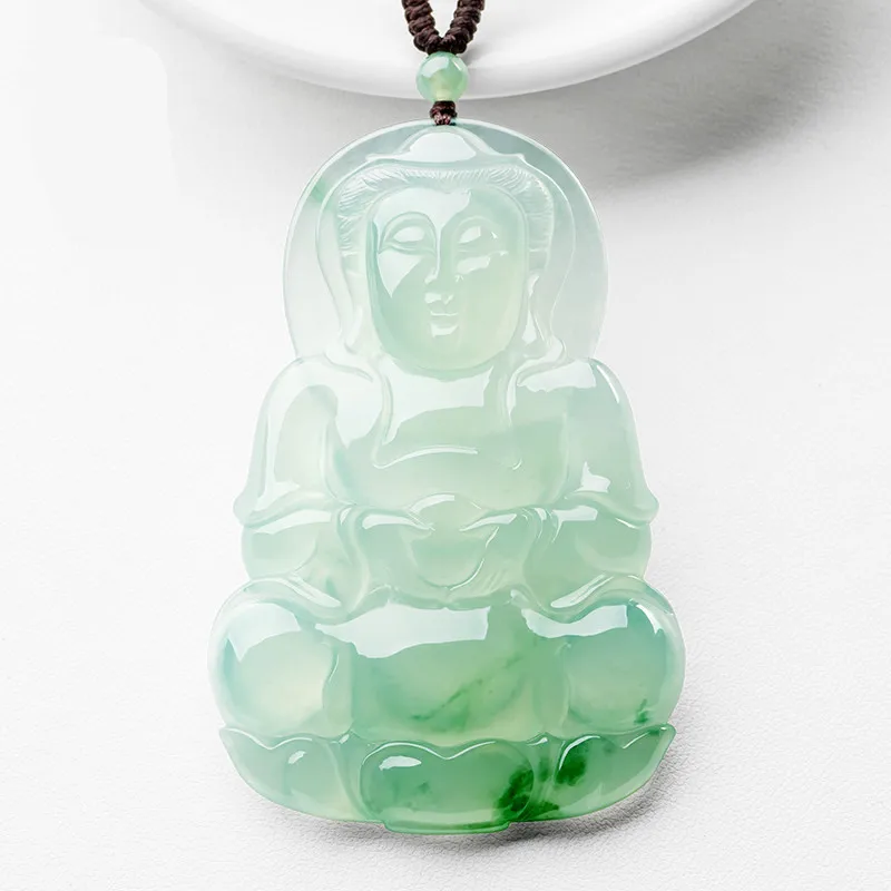 Natural Myanmar Mine Timber Jade Goddess of Mercy Pendant