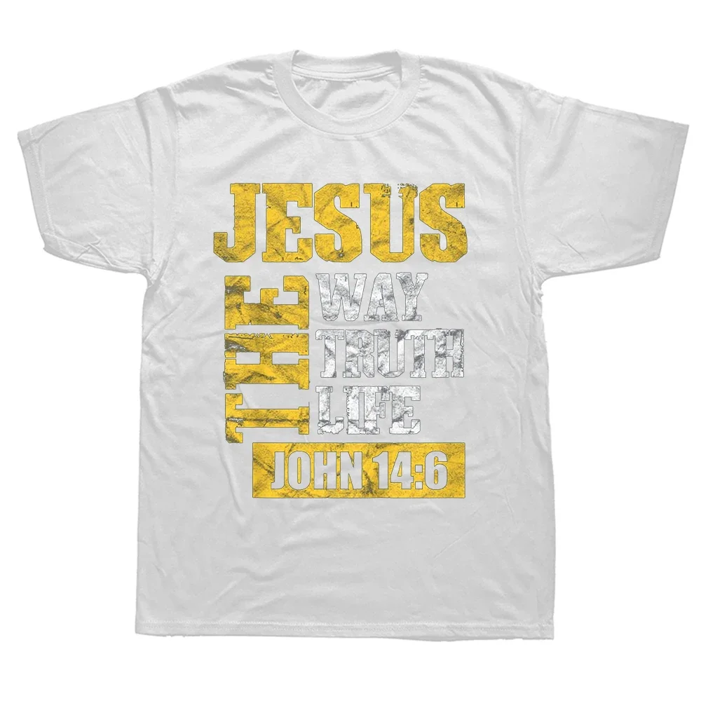 Jasos The Way Truth Life John Christian Bible Verse Printed T-shirt Summer Religion Classic Man Tshirt Christ Breathable Top Tee